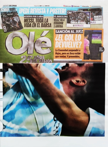 Diario Olé 15-07-21 Argentina Campeón Copa América 2021