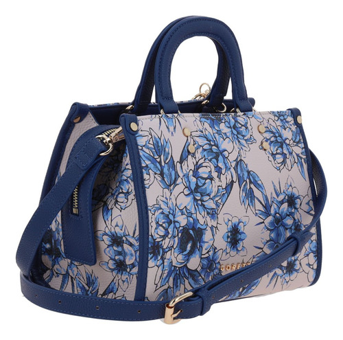 Bolso Dama Satchel Gorett Original Color Azul Marino Flores