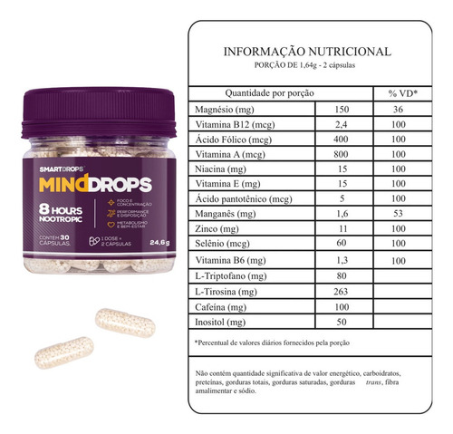 Minddrops Suplemento De Cafeina/vitaminas/minerais 60 Cáps. Sabor Sem Sabor