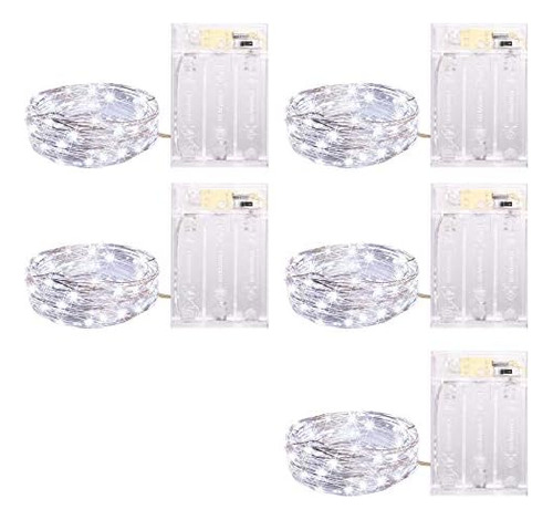 Juego De 5 Tiras De 20 Luces Led A Batería, Color Blanco Cál