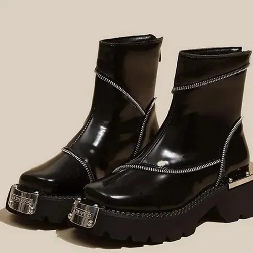 Botas New Shoes Para Mujer, Con Cremallera Alta, Punta Redon