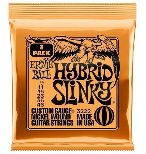 Set De 3 Encordados Ernie Ball 3222 Guitarra Hybrid Slinky