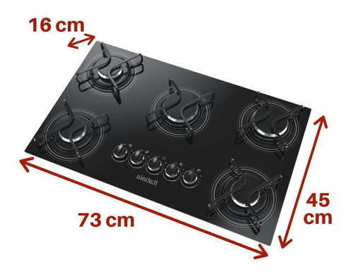 Cooktop Itatiaia 5 Bocas Mega Chama Mesa Vidro Preto Bivolt