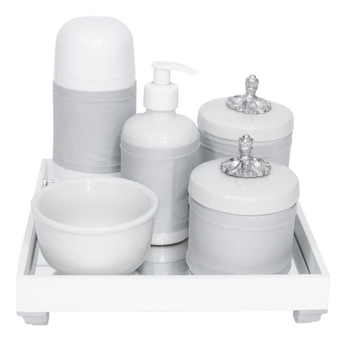 Kit Higiene Térmica Porcelanas Bebê Bandeja Passarinho Prata Cor Provençal