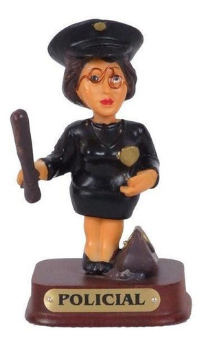 Miniatura Policial Feminina 8cm Resina Madeira