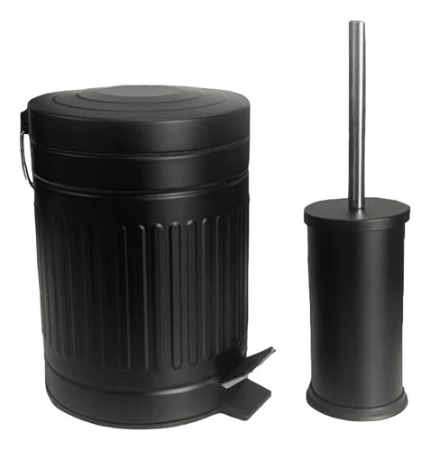 Tacho Cesto Basura 5l + Cepillo Escobilla Baño Negro Suave