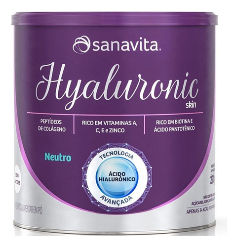 Suplemento Em Pó Hyaluronic Skin Neutro Sanavita Lata 270g