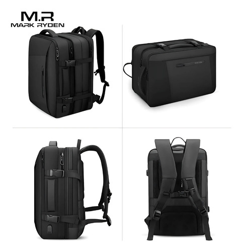 Mochila Mala Viagem Expansível 26-39l Notebook 17,3 Com Capa De Chuva Modelo Aviator Pro Rain Mark Ryden - Cor Preto