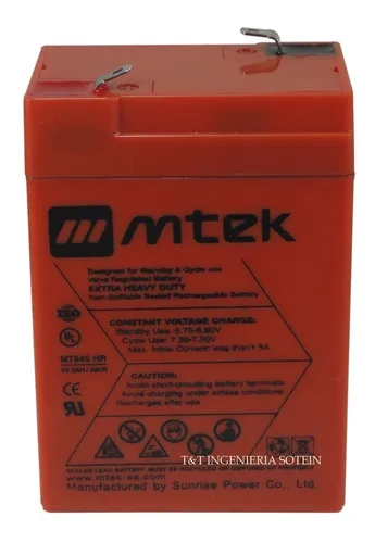 Batería Mtek 6v 4ah 20 Horas Recargable