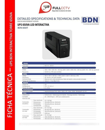 Imagen 4 de 5 de Ups Bdn Interactiva Torre 650 Va Fullcctv