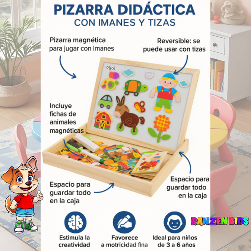 Juguete De Madera Pizarra Pizarron Imantada Juego Para Niños Madera