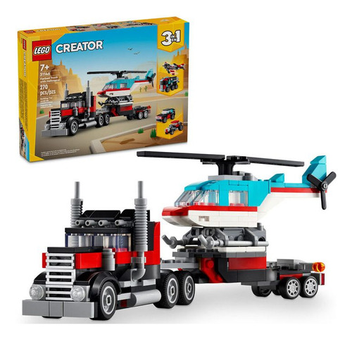 Lego Creator 3 En 1 - Flatbed Truck With Helicopter - 31146