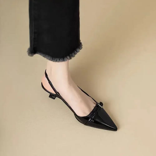 Sandalias Elegantes De Charol Con Correa Trasera Para Mujer