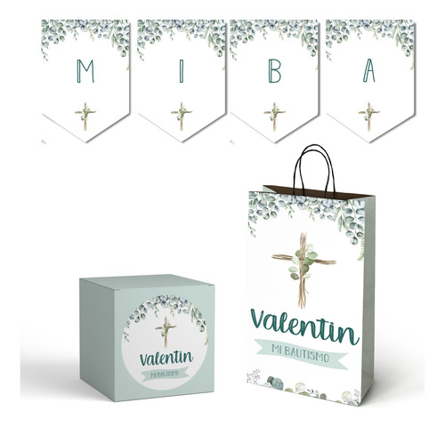 Kit Imprimible Eucalipto - Bautismo - Personalizado