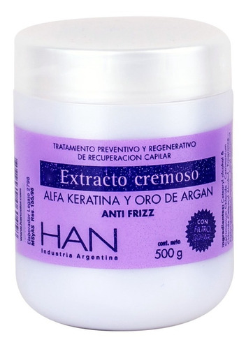 Tratamiento Mascara Capilar Alfa Keratina Argan Han X 500ml