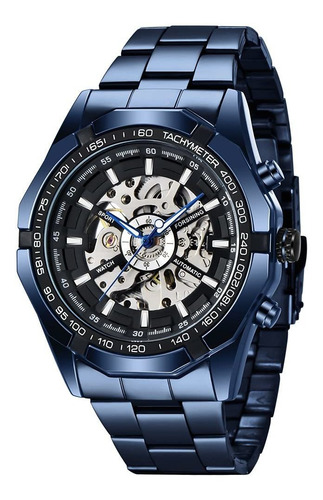 Reloj Hombre Tiong S101-blue Automático Pulso Azul En Acero 