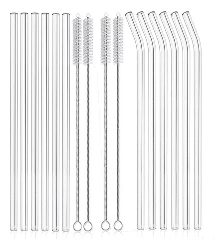 Nuevo 12 Pajitas De Vidrio Transparente Reutilizables Y