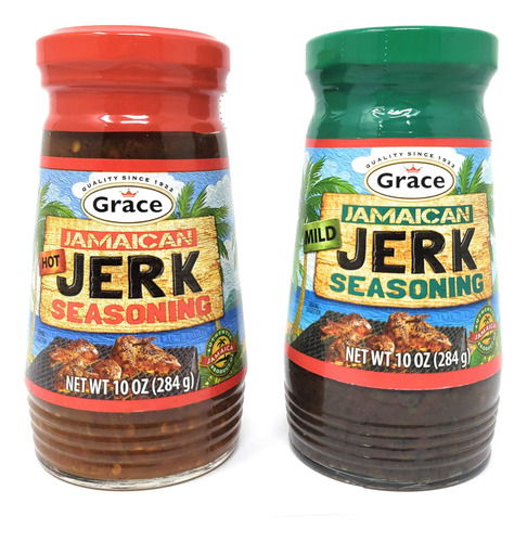 Grace Condimento Jamaicano Hot & Mild Jerk 10oz, 2 Unidades