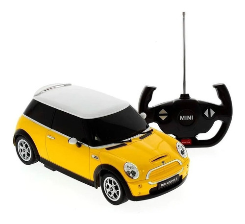 Auto convencional a control remoto Rastar Cooper S Mini 1:18 amarillo