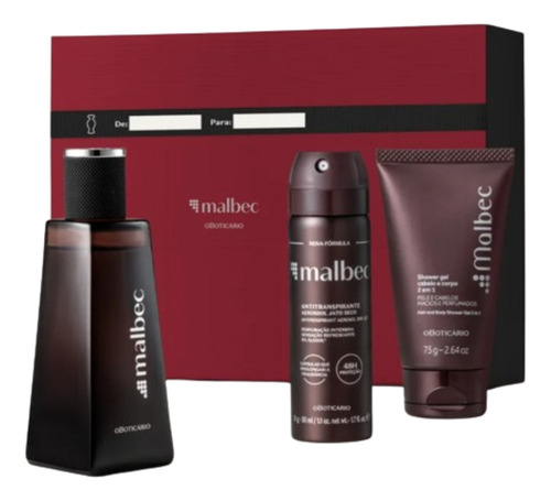Kit Presente Perfume Masculino Boticario Malbec 3 Ítens Validade 05/2025