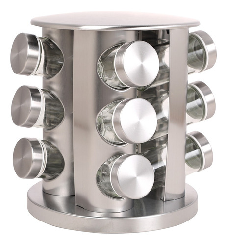 Porta Tempero Giratório 360 Com 12 Potes Vidro Suporte Inox