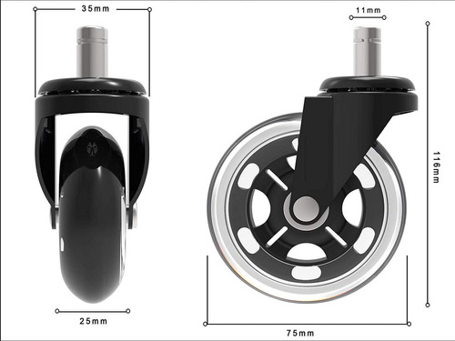 Ruedas Para Sillas Oficina Repuesto 5 Unidade Resiste 300kg
