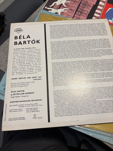 Bartok - André Gertler-josef Suk Vinilo Importado Ex Estándar (Usado)