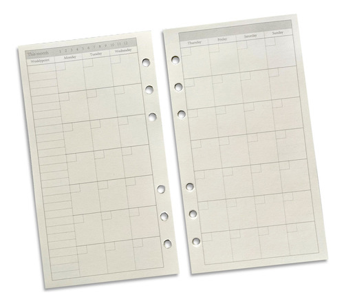 Hojas A6 Para Carpeta, 40 Hojas Planner Mensual