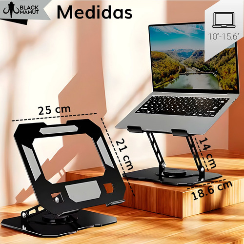 Base Soporte Para Laptop Elevada Ajustable Con Giro 360 Color Negro