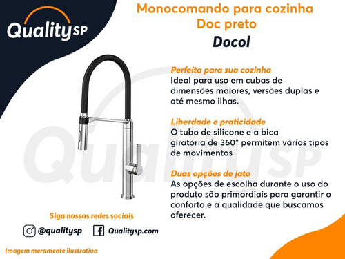 Misturador Bancada Cozinha Preto/cromado Docol Monocomando