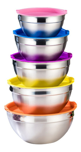 Set Juego Bowls En Acero Inoxidable 5 Piezas Alimentos 