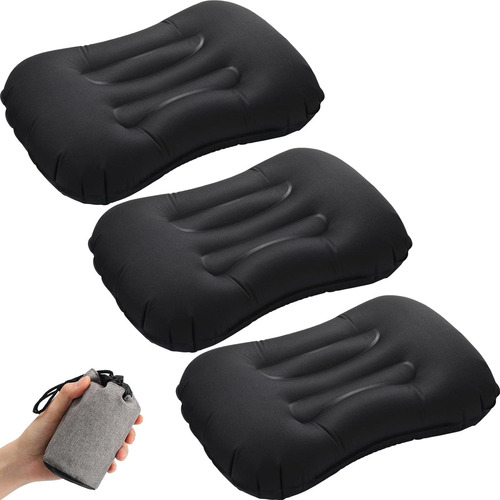 3 Almohadas Inflables Camping, Viajes, Color Negro, Ult...