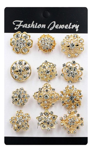 Paquete De 12 Elegantes Broches De Diamantes De Imitación