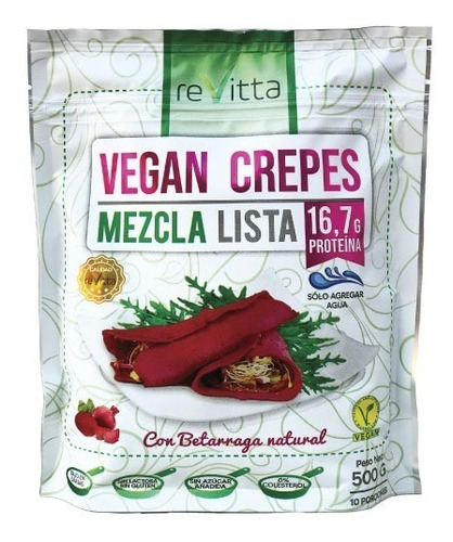 Crepes Vegano Proteico 500 Grs.  Mezcla Lista (solo Agua) Sabor Betarraga