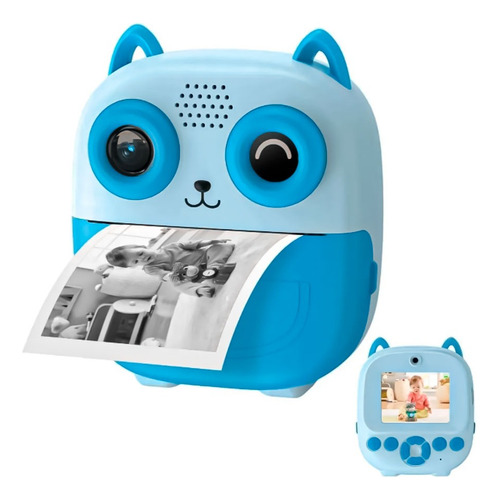 Camara Digital Infantil Gatito Impresion Instantanea Termica Celeste
