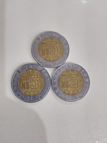 Monedas De Cinco Nuevos Pesos. Años: 1992, 1993 Y 1994