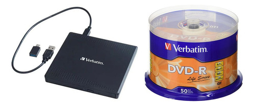 Lector Grabador Dvd Verbatim + Campana 50 Dvd Virgen 97176