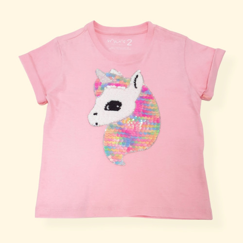 Camiseta Infantil Menina Unicórnio Paetês - Rosa