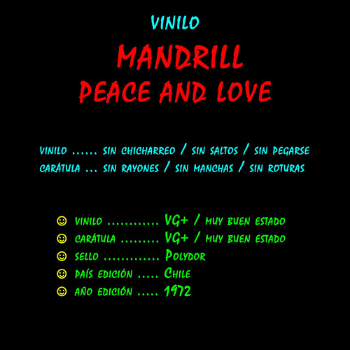 ¬¬ Vinilo Mandrill / Peace And Love Zp Ing (Usado)