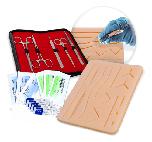 Kit Sutura Completo Avançado Com Simulador De Pele E Estojo