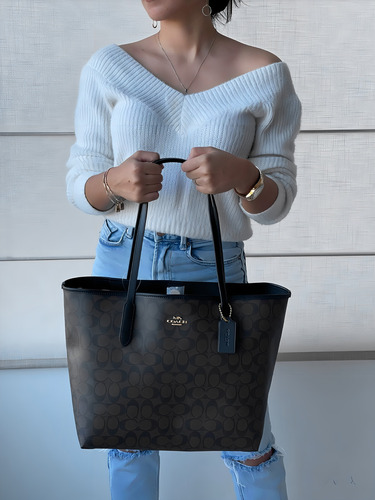 Bolsa Coach Original Dama City Tote Dark Brown Con Botón Marrón Oscuro