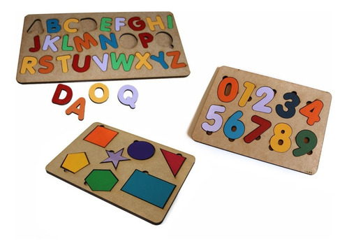 Imagem 1 de 4 de 3pçs Alfabeto+ Numero+ Formas Geométricas Brinquedo Pedagógi