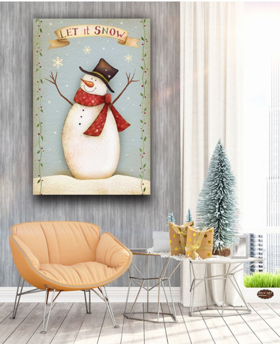 Cuadro Decorativo Navideño Snowman Christmas Time-1pz  60x40