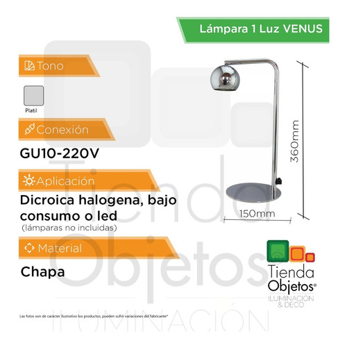Imagen 3 de 10 de Lámpara De Mesa Venus Gu10 Dicroica Platil Escritorio Deco