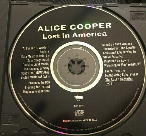Alice Cooper - Lot In America Cd Single Promo 1 Track P78 Ks