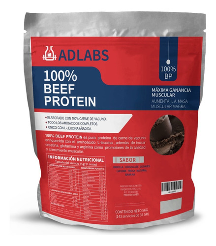 100% Protein Beef 5kg Proteína De Carne De Adrenaline Labs Sabor Vainilla Y Chocolate