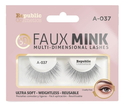 Pestañas Postizas 3d Mink Reusable Facil Aplicacion 1 Par Color A-037 Negro