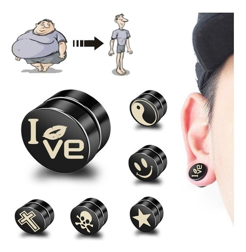 Arete Expansor Negro Falso Piercing Imán Para Perder Peso