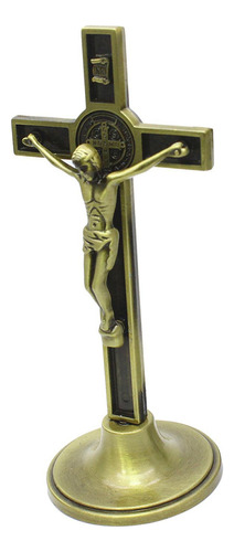 Crucifijo Cruz De Pie Jesus Con Base Cristo Bronce Antiguo