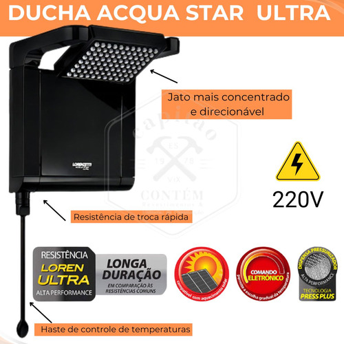Chuveiro Ducha Lorenzetti Acqua Star Ultra Preto 220v 7800w